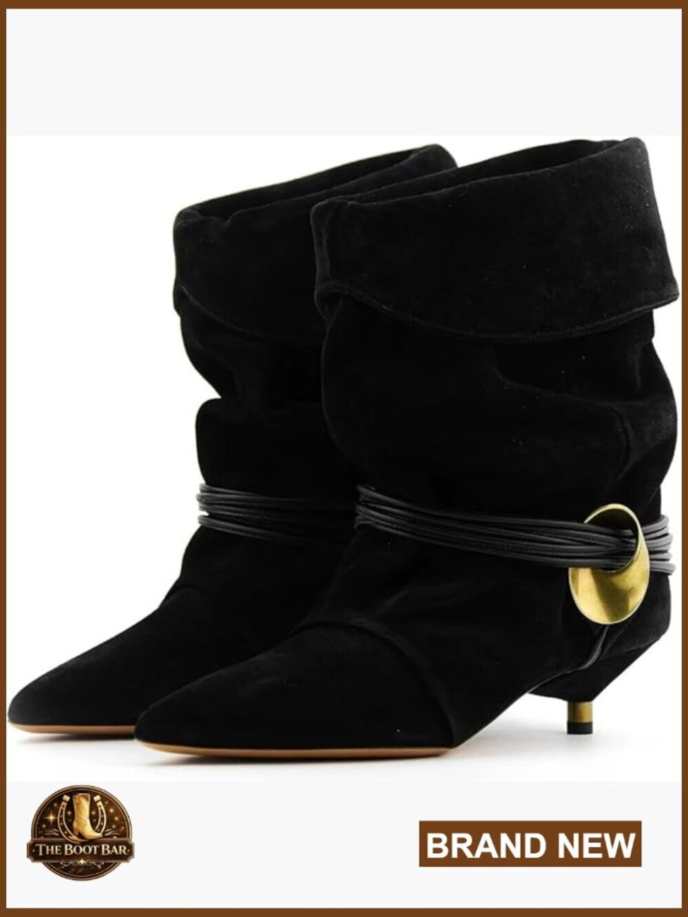 Slouchy Ankle Boots Pointed Toe Kitten Heels Wide Calf Boho Suede Cowboy Fold